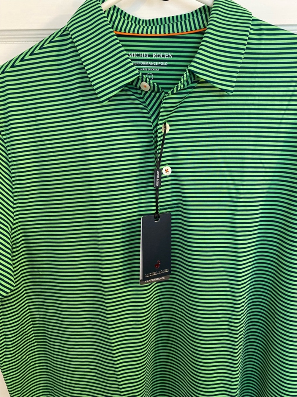 Michael Rouen Blue and Green Performance Polo Golf Shirt NWT - Picture 2 of 7